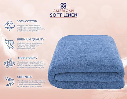 American Soft Linen 100% Cotton 600 GSM Turkish 40x80 Oversized Bath Towel Sheet
