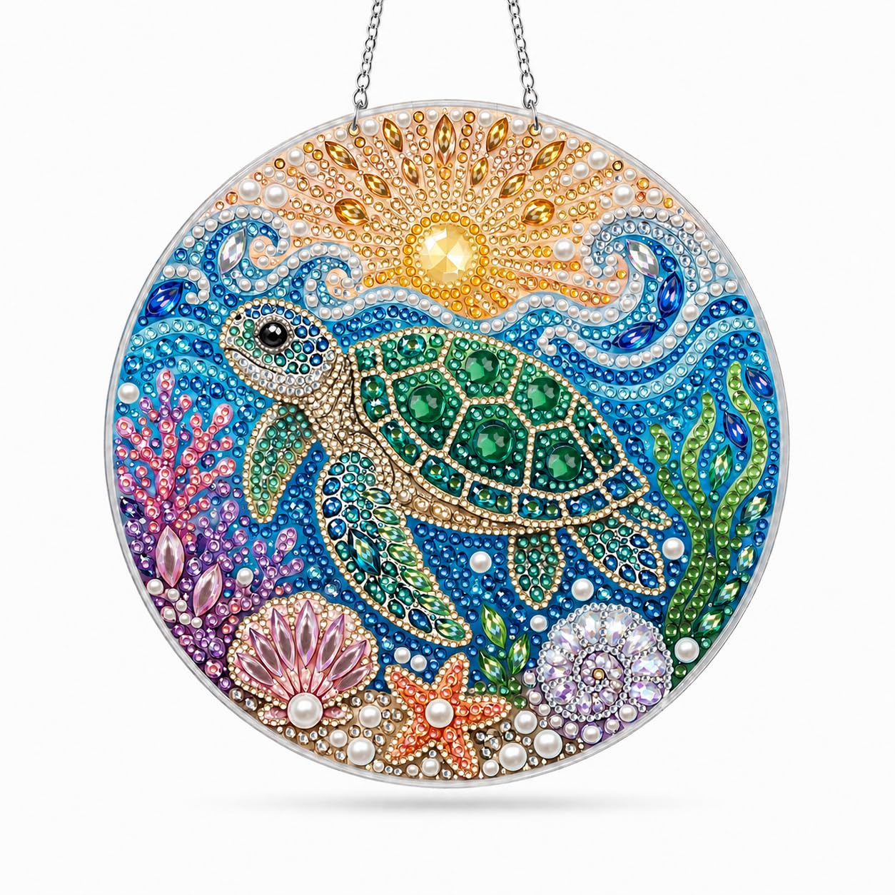 DIY Diamond Art Painting Wreath Kits，Special Shaped Rhinestone Hanging Ornament Diamond Art Window Pendants for Gift Home Garden Wall Hanging Kits,Double Sided (sea Turtle)