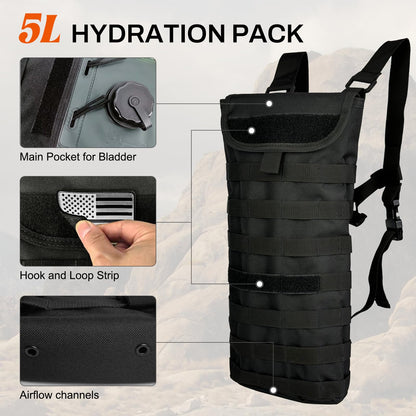 Hannibal Tactical 5L Hydration Pack, Water Backpack with 3L Water Bladder, MOLLE System for Outdoor Hiking, Biking, Running, Grey