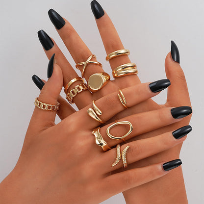 FAXHION 12PCS Gold Stackable Rings Set for Women, 18K Gold Plated Open Stacking Knuckle Ring, Adjustable Chunky Signet Band Statement Ring for Gift