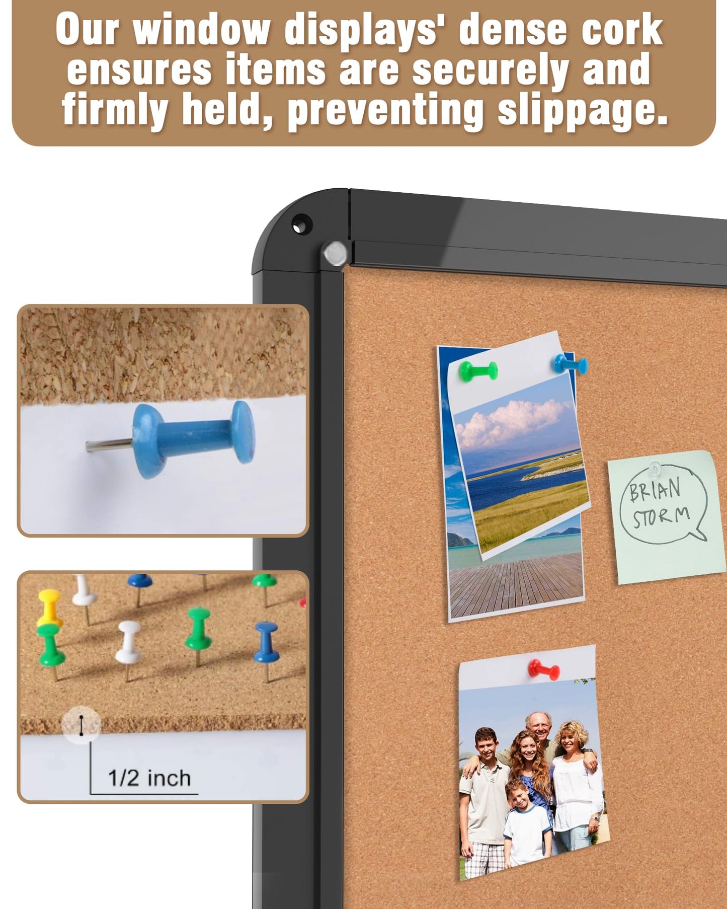 Mifuro 26"x20" Enclosed Bulletin Board, Lockable Weather-Resistant Aluminum Cork Noticeboard for School & Office, Black Frame w/Cork
