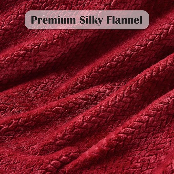 NEWCOSPLAY Super Soft Throw Blanket Red Premium Silky Flannel Fleece Leaves Pattern Lightweight Bed Blanket All Season Use (Red, Throw(50"x60"))