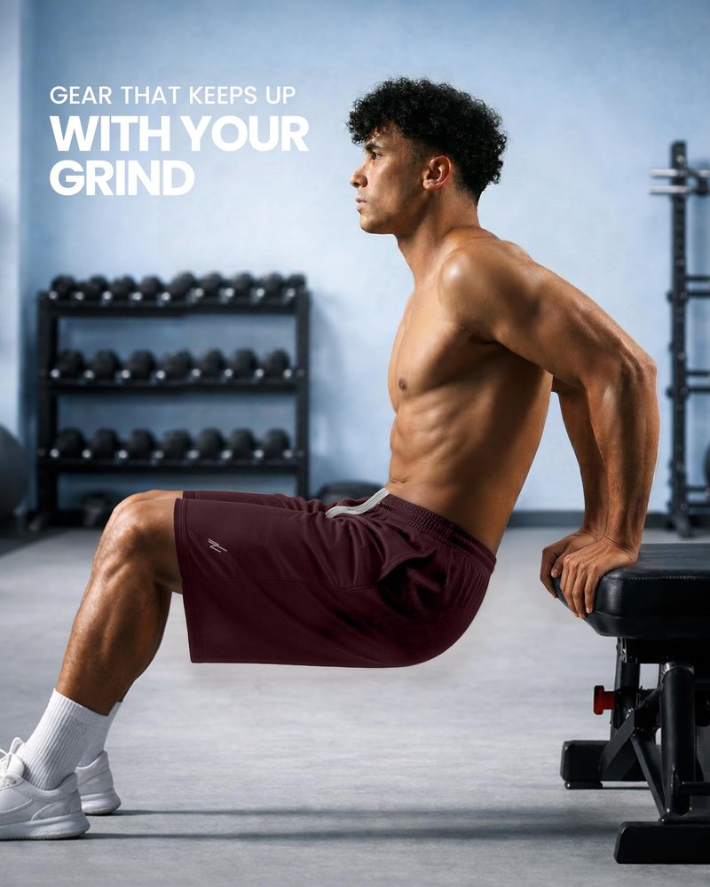 NY Threads Men's Athletic Shorts Quick Dry Loose-Fit Lightweight Running Workout Gym Shorts with Pockets, X-Large, Burgundy