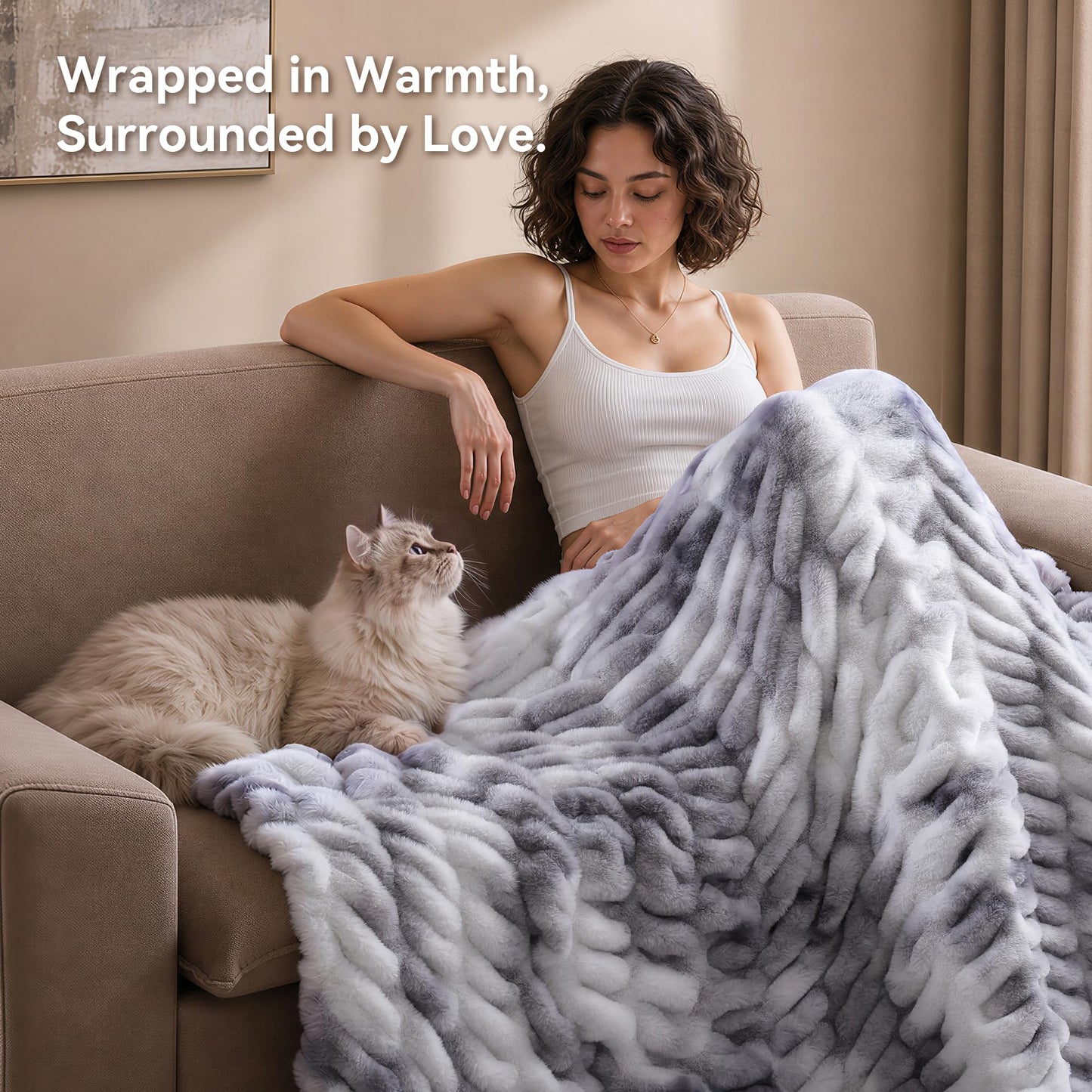 Smoofy Tie-dye Grey Throw Blanket for Couch – Luxury Faux Rabbit Fur Blanket, Ultra Soft Fluffy Plush Fuzzy, Lightweight Warm Cozy Blanket for Bed Sofa, Aesthetic Room Decor Gift for Women 60"x80"