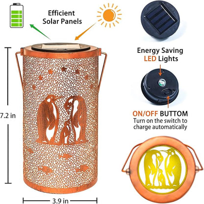 Penguin Solar Lanterns Outdoor Waterproof Hanging Solar Lights Penguin Gifts for Women Men Metal Decorative LED Penguin Lanterns for Garden Decor,Yard,Patio,Lawn,Tabletop,Pathway,Landscape