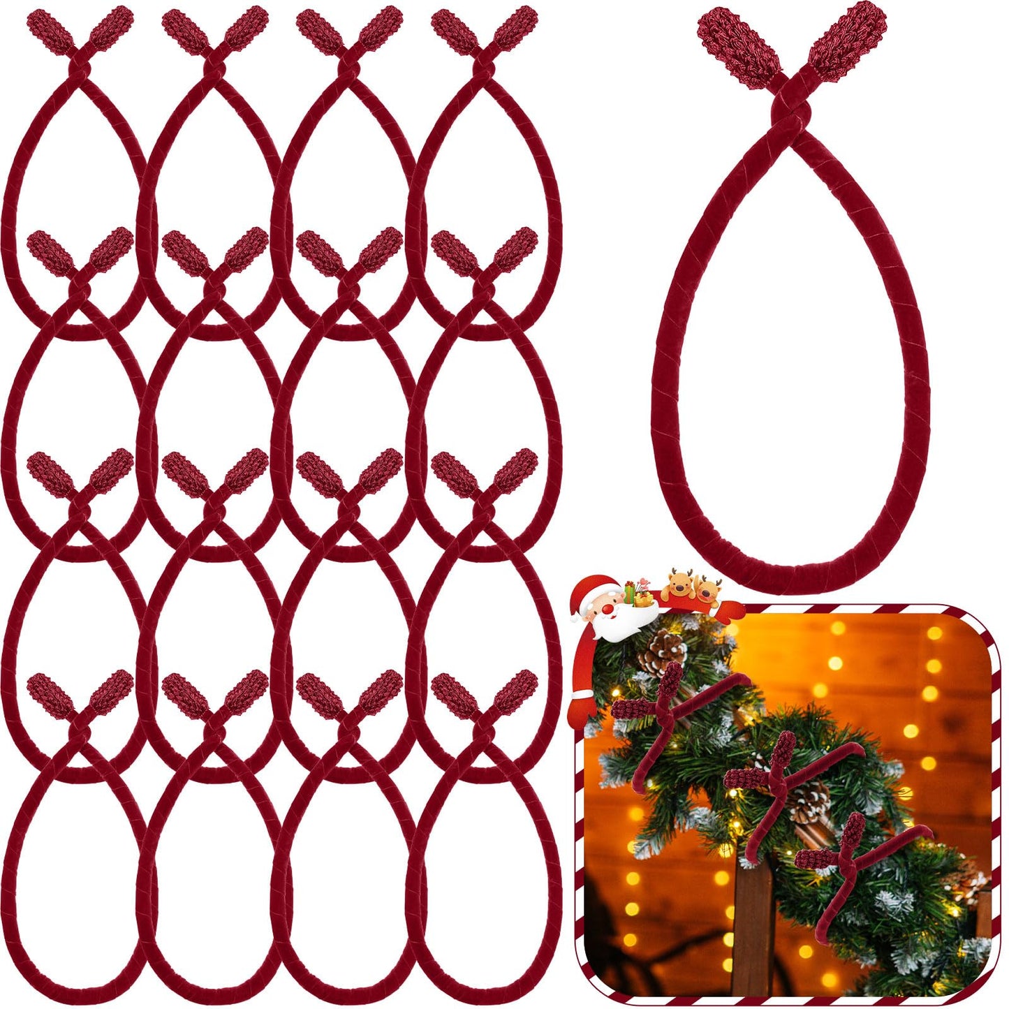 Zhengmy 16 Pcs 25 Inches Christmas Velvet Garland Ties Christmas Decorative Twist Ties for Banister Reusable and Flexible Twist for Xmas Home Decorations Holiday Craft Wrapping(Burgundy)