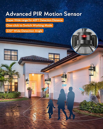 VIANIS Motion Sensor Outdoor Wall Lights, Dusk to Dawn Exterior Light Fixture Wall Mount for House Front Porch Light, Black Anti-Rust Aluminium Modern Outdoor Wall Sconce Lantern for Garage 2 Pack