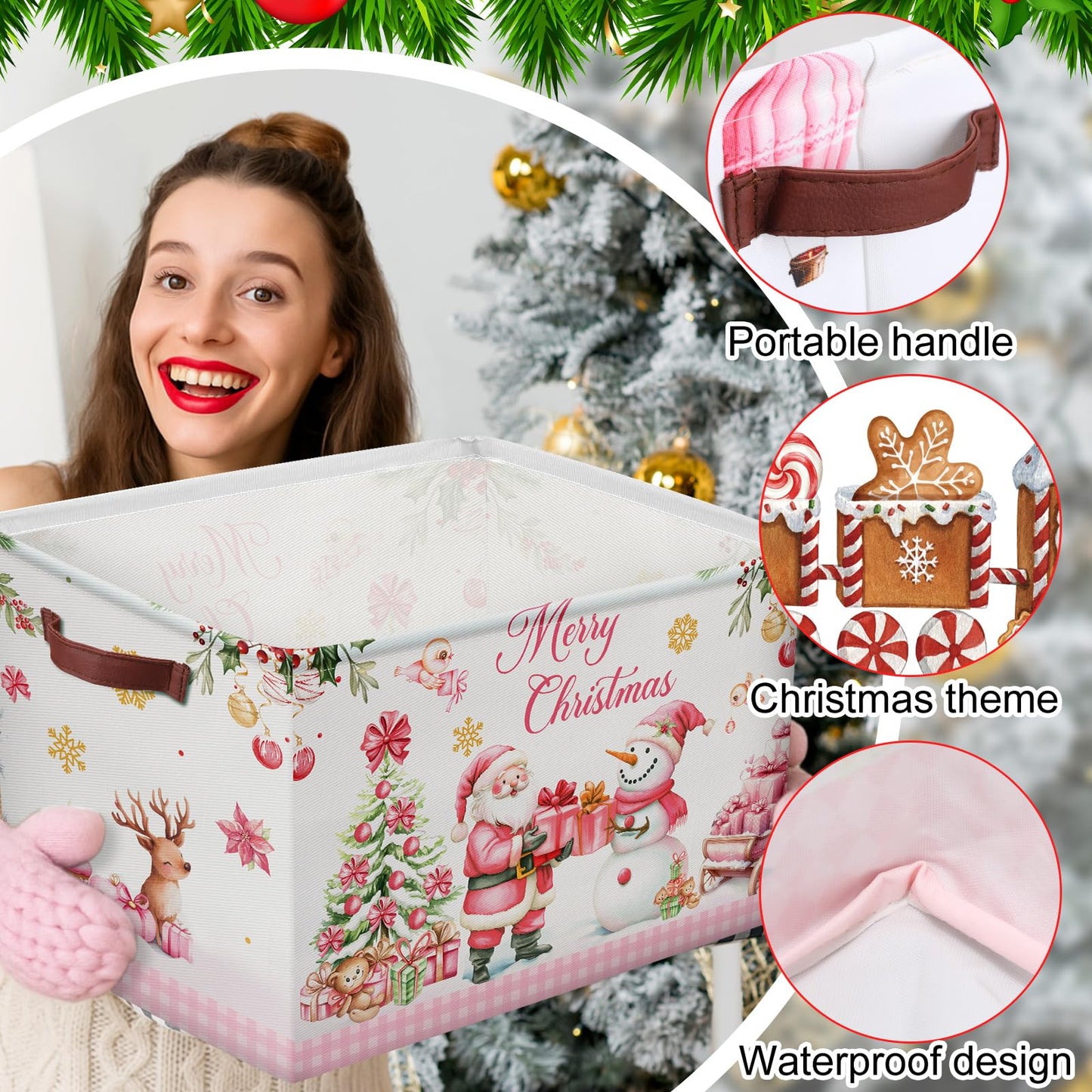 Geelin 3 Pcs Large Christmas Baskets 15 x 11 x 9.5 Inch Empty Xmas Storage Bin with Handles Collapsible Waterproof Extra Big Foldable Gift Basket for Office Home Bedroom Cloth Toy Gift(Rustic)