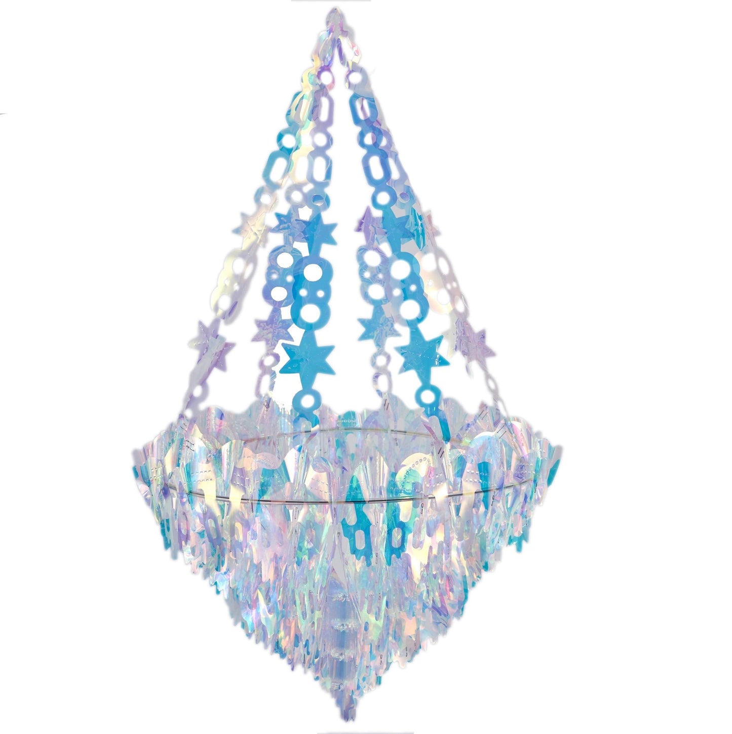 Hanging Decorations Iridescent Chandelier Shaped Foil Ceiling Hanging Ornament for Bridal Shower Wedding Birthday Frozen Theme Party Fairy Princess Rainbow Show Decoration