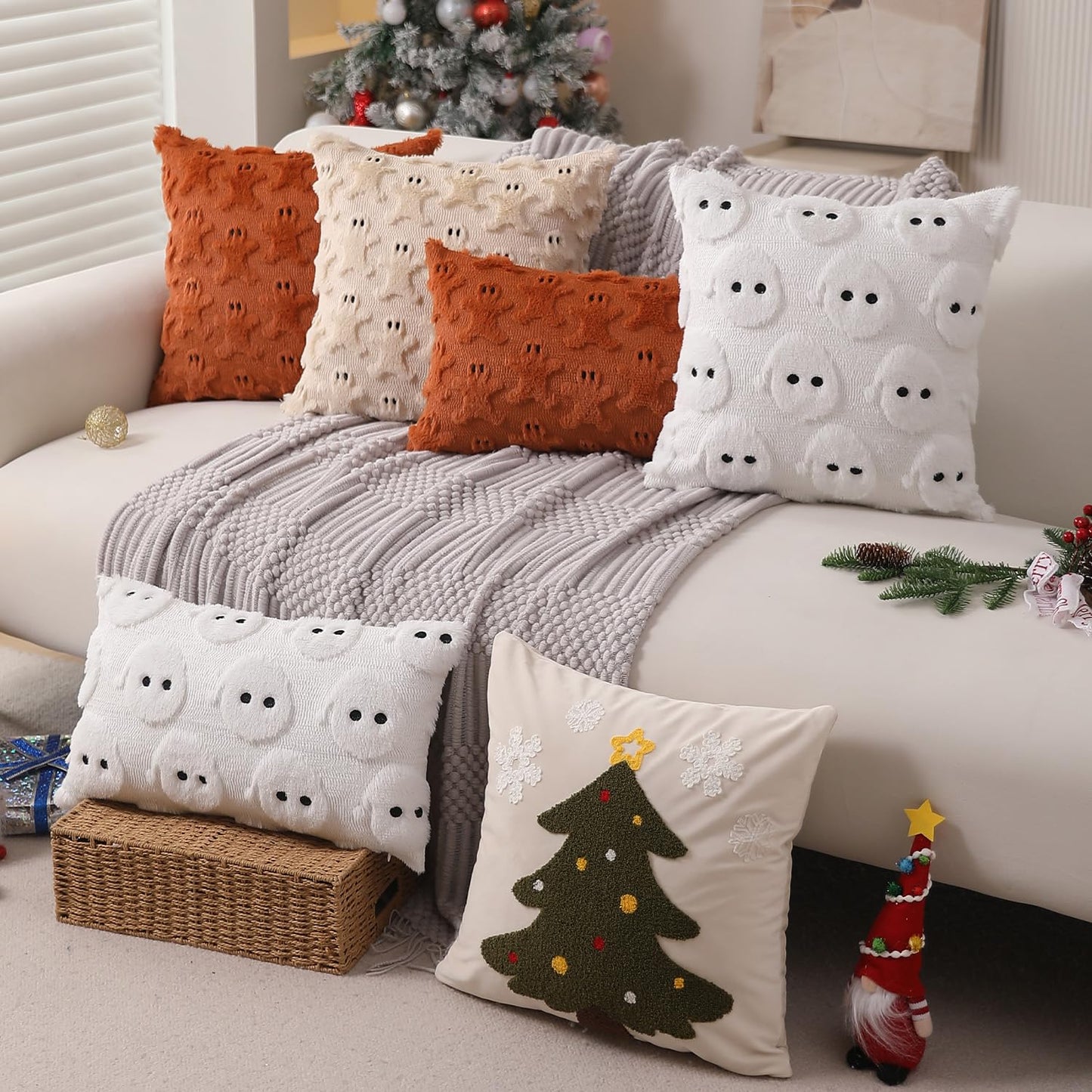 Allorry Christmas Throw Pillow Covers 12x20 Set of 2 Rust Gingerbread Decor Throw Pillow Cases Soft Plush Faux Fur Cushion Case for Winter Xmas Home Bedroom Sofa Decors SY002-A20