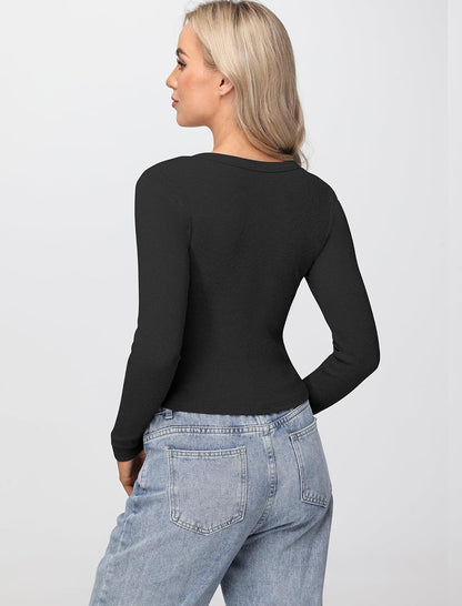 Womens Long Sleeve Tops Fall Lightweight Cardigan Cropped Going Out Shirts Ribbed Button Down Cute Trendy 2025