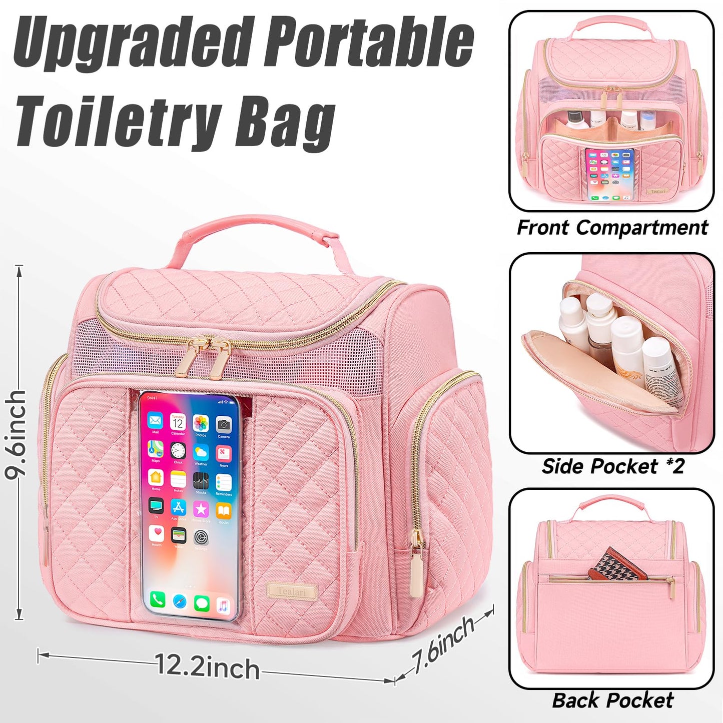 Tealari Large Toiletry Bag for Women Men,Bathroom Bag,Water Resistant Shower Bag,Makeup Bag,Portable Shower Caddy for College Dorm,Hanging Travel Toiletry Bag with Transparent Waterproof Phone Pocket