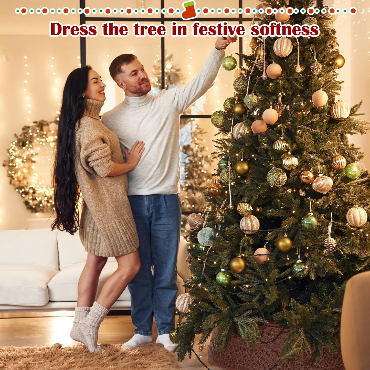 VioraWhite 28 Inch Christmas Tree Collar, Neutral Chunky Cable Knit Tree Base Cover Ring Skirt, Rustic Farmhouse Basket Collar for Xmas Home Office Holiday Decor, Fits 4-6 ft Trees(Dark Khaki)