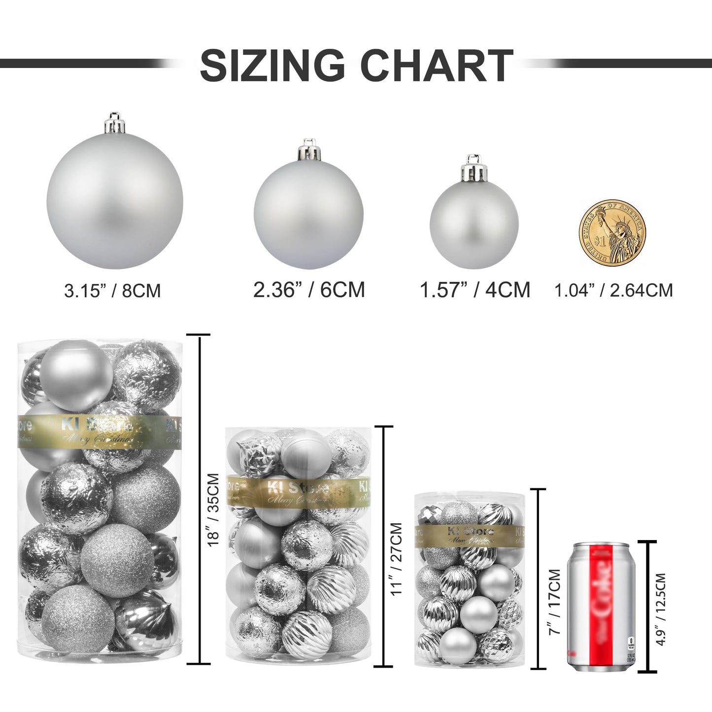 KI Store 34ct Christmas Ball Ornaments Shatterproof Christmas Decorations Tree Balls for Holiday Wedding Party Decoration, Tree Ornaments Hooks included 2.36” (60mm Silver)