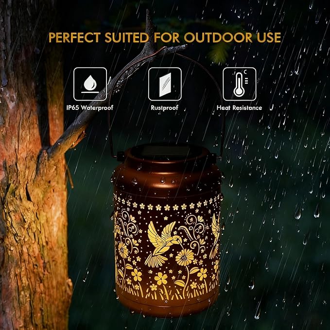 Solar Lanterns Outdoor Garden Decor- Solar Lights Waterproof Hummingbird Decorative Gifts for Women Mom Grandma Hanging Metal Lights Gardening Gift for Outside for Yard, Patio, Backyard, Farm