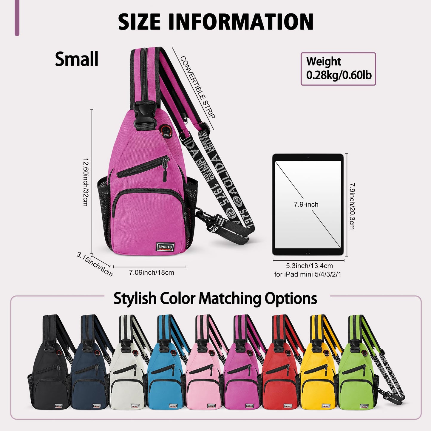 Geestock Convertible Sling Bag for Women Men, 12.6" Crossbody Sling Backpack with Headphone Hole Fit 7.9" Tablet, Lightweight Chest Bag Daypack Crossbody for Travel Sport Hiking & Commute,Purplishred