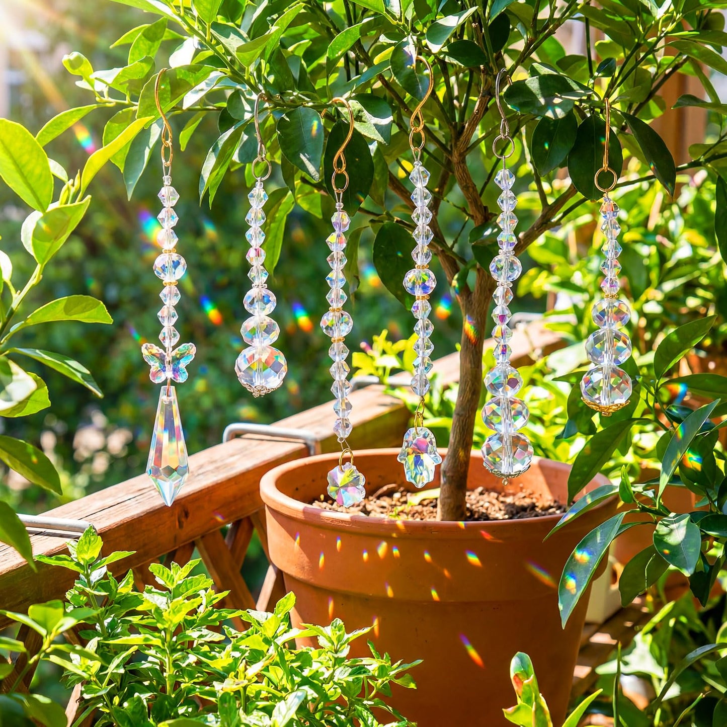 MTLEE 6 Pcs Crystal Suncatchers Plant Decorations Charms Hanging Prisms for Window Indoor Garden Plant Pot Holder Hanger Tree Vine Home Chandeliers Outdoors(Classic)