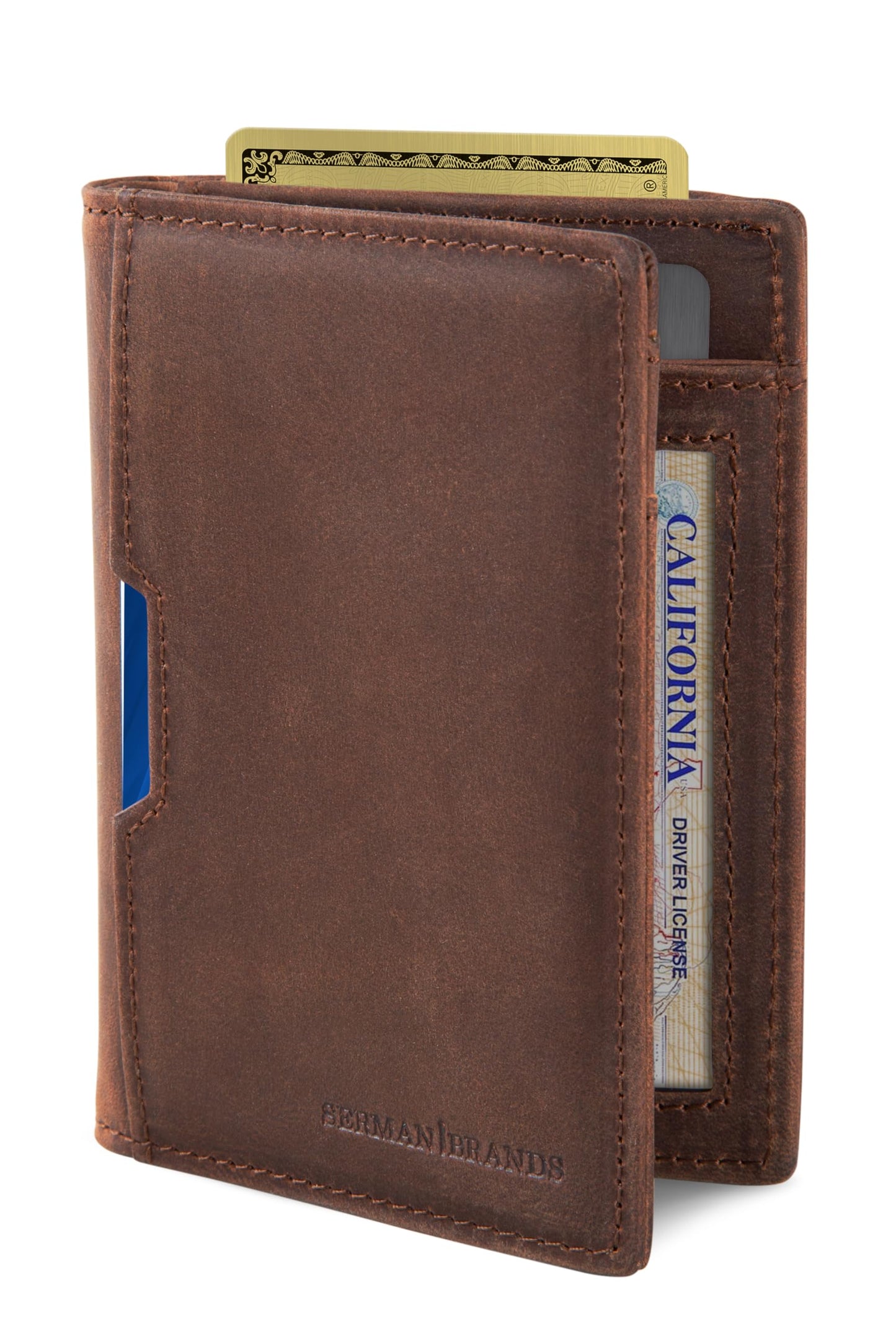 SERMAN BRANDS - Wallets for Men Slim Mens leather RFID Blocking Minimalist Card Front Pocket Bifold Travel Thin (Texas Brown 5.0)