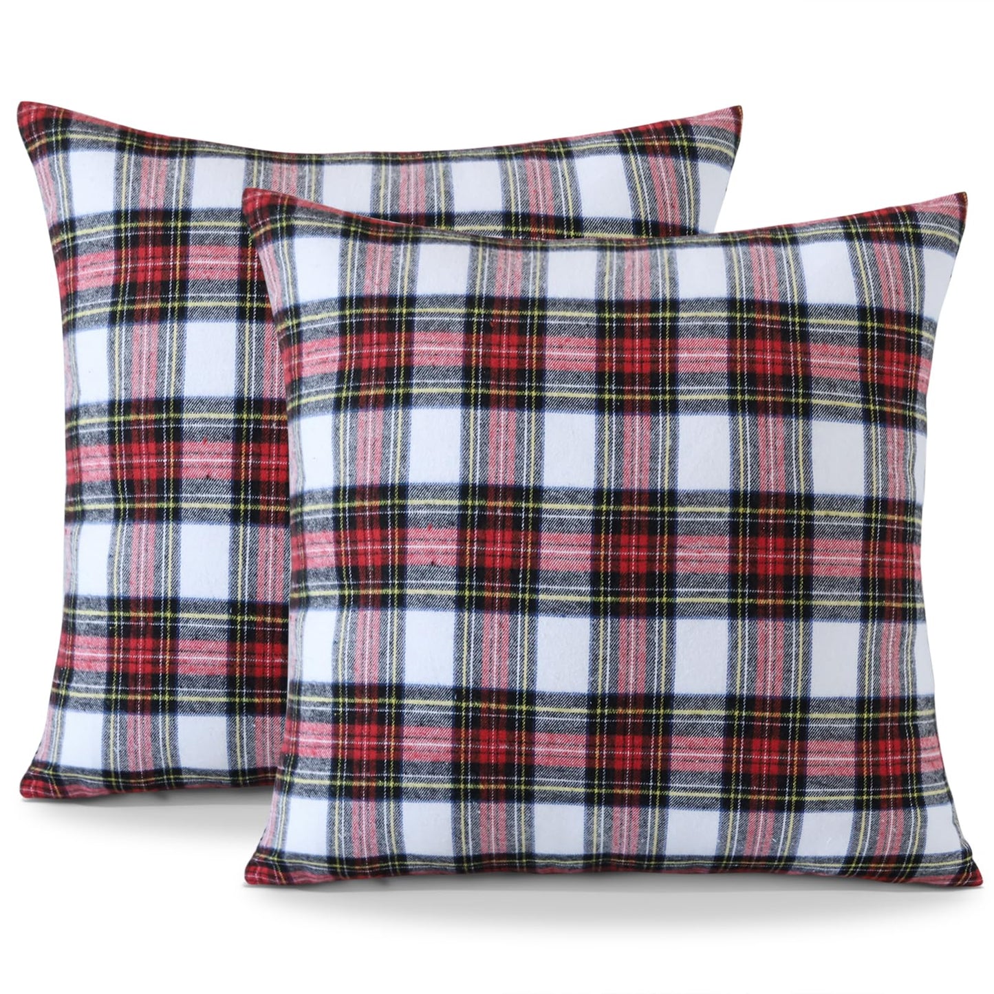OTOSTAR Christmas Scottish Tartan Plaid Throw Pillow Covers Farmhouse Classic Decorative Square Cushion Cases Soft Pillowcases for Decor Sofa Couch 20x20 Inch Set of 2 (Red White)