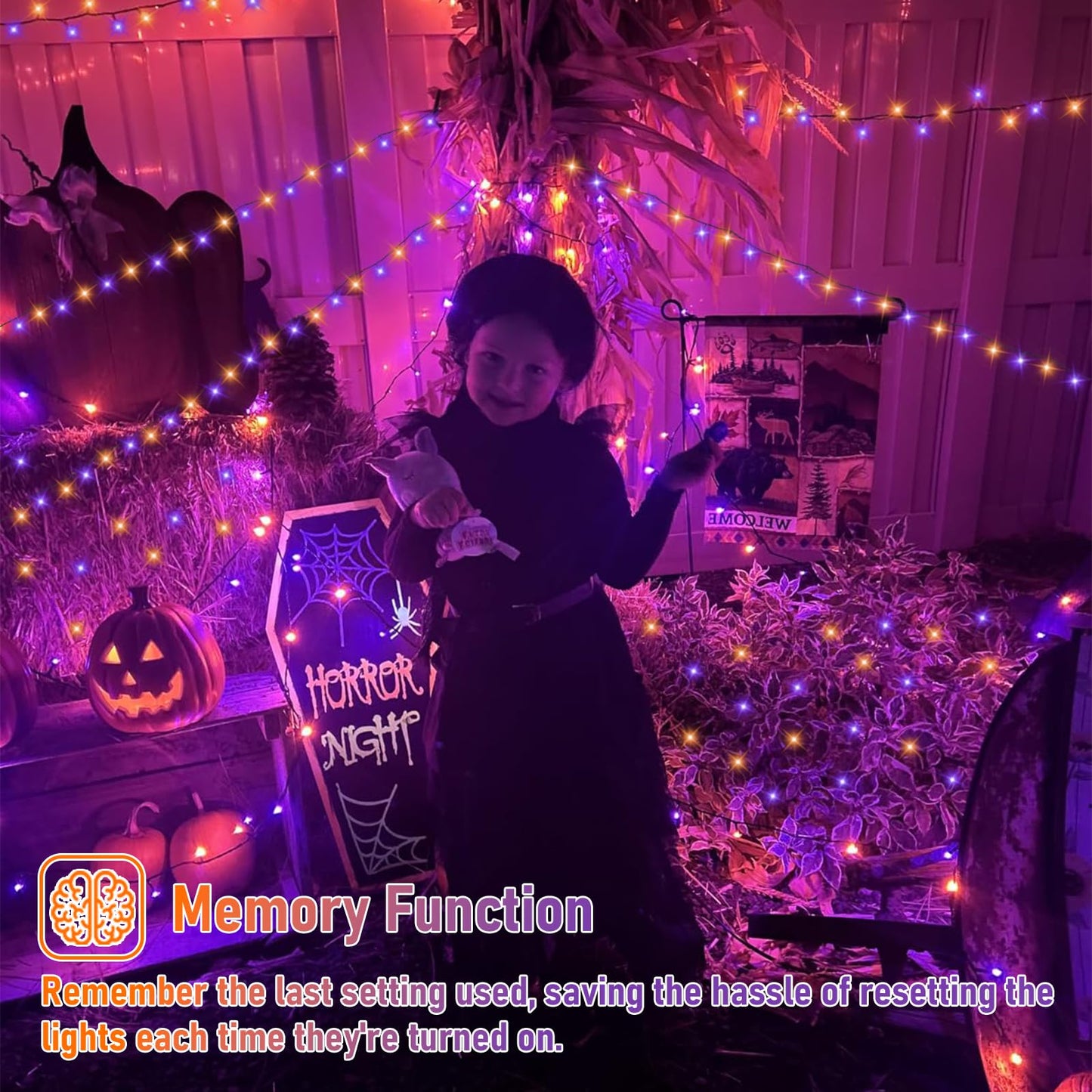 QITONG 165ft 500 LED Orange and Purple Halloween Lights Outdoor Waterproof, String Lights for Outside with 8 Modes, Green Wire Twinkle Lights Plug in Indoor