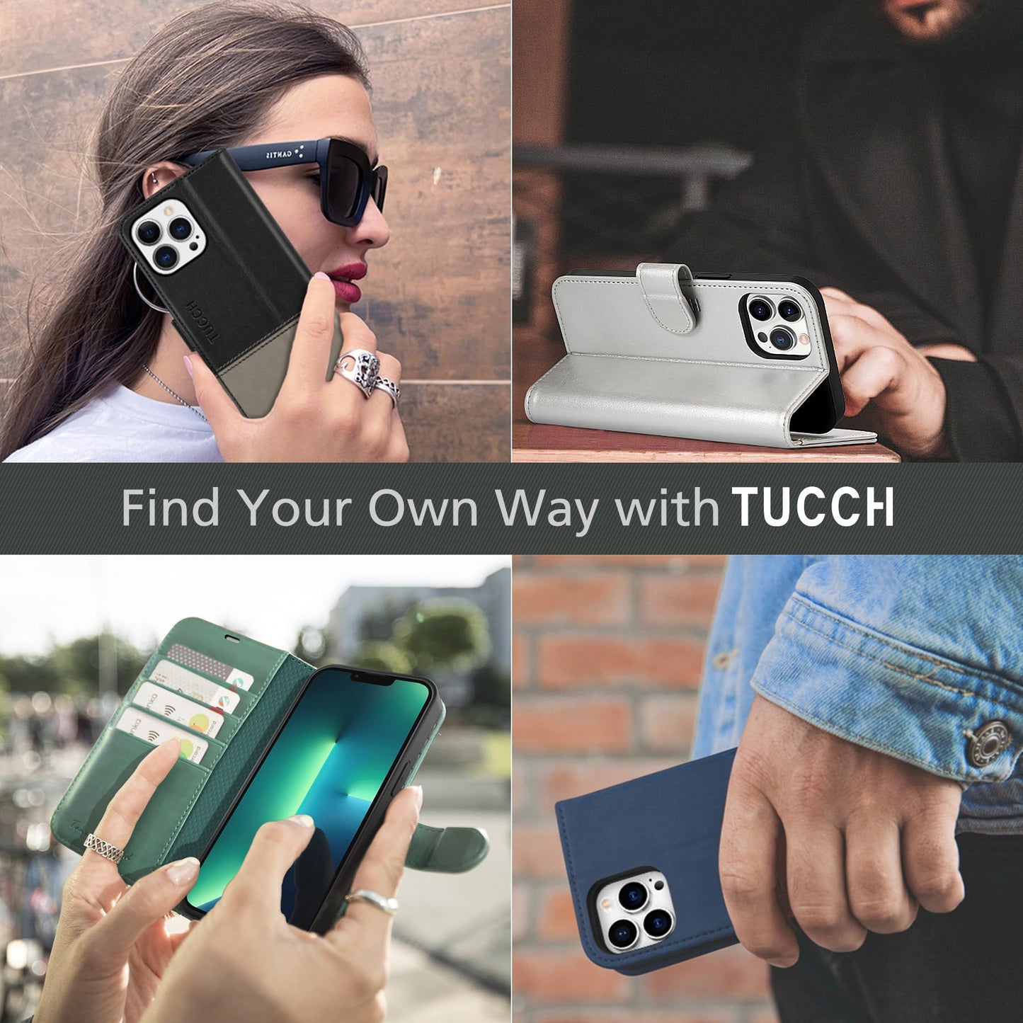 TUCCH Wallet Case for iPhone 13 Pro, [RFID Blocking] PU Leather Stand Folio Magnetic Card Slot Flip Cover with [TPU Protective Interior Case] Compatible with iPhone 13 Pro 6.1", Dark Blue
