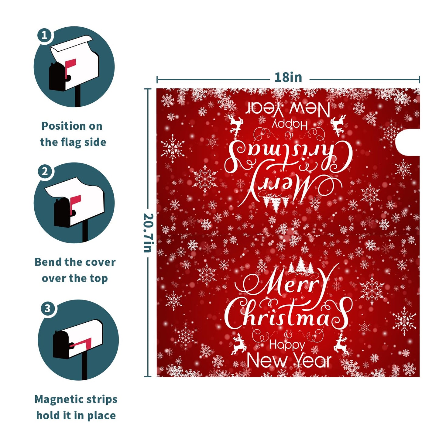 Anyako Merry Christmas Mailbox Cover Snowflake Welcome Red Mailbox Covers Magnetic Standard Size 21" X 18" Winter Xmas Holiday Mailbox Wrap Post Letter Box Cover Decor for Home Outdoor Yard Garden
