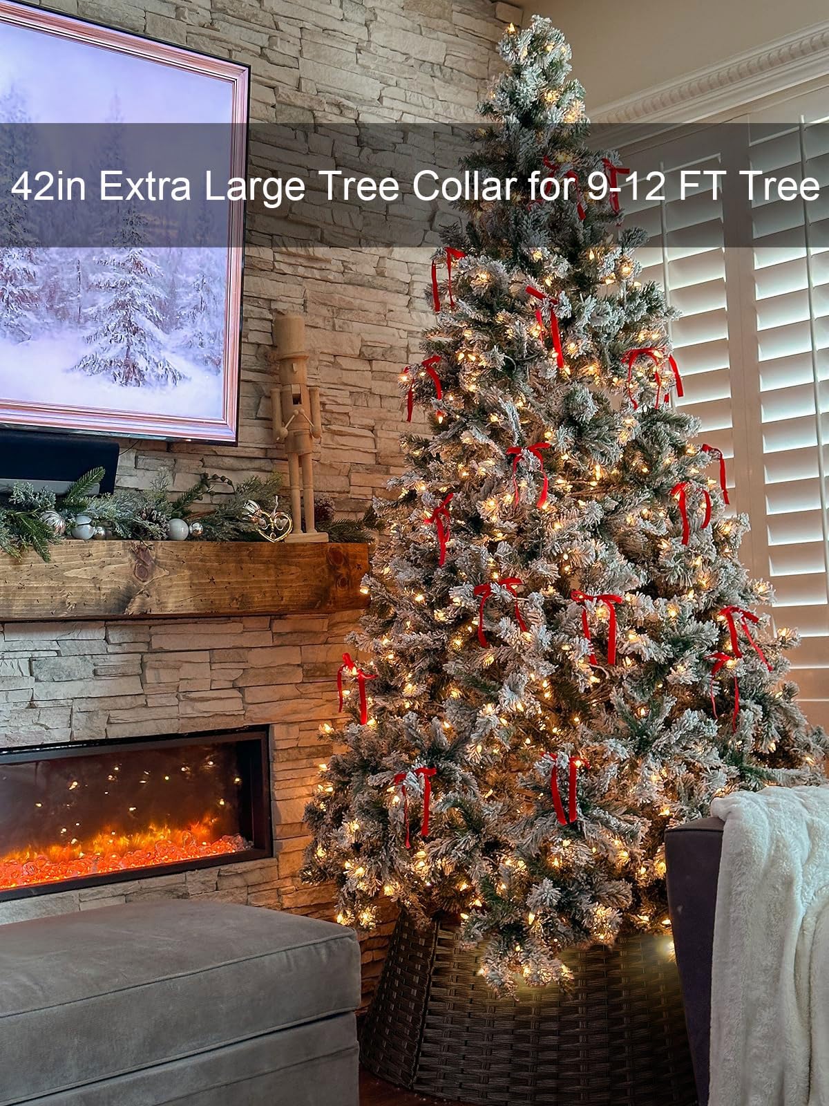 ZWHTB 42in Extra Large Tree Collar, Christmas Tree Decorations for 9-12 ft Tree, Boho Rustic Holiday Decor Xmas Tree Ring, Basket Base Cover - Dark Brown Round