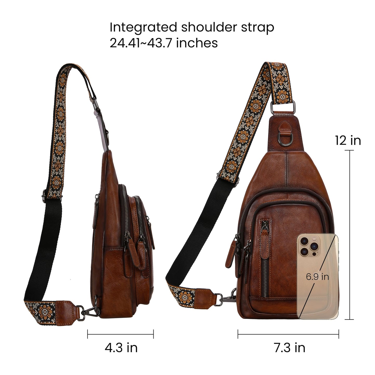 HESHE Leather Sling Bag for Women Crossbody Bags with Multi-Pocket Stylish Fanny Packs for Travel Chest Bag (Coffee)