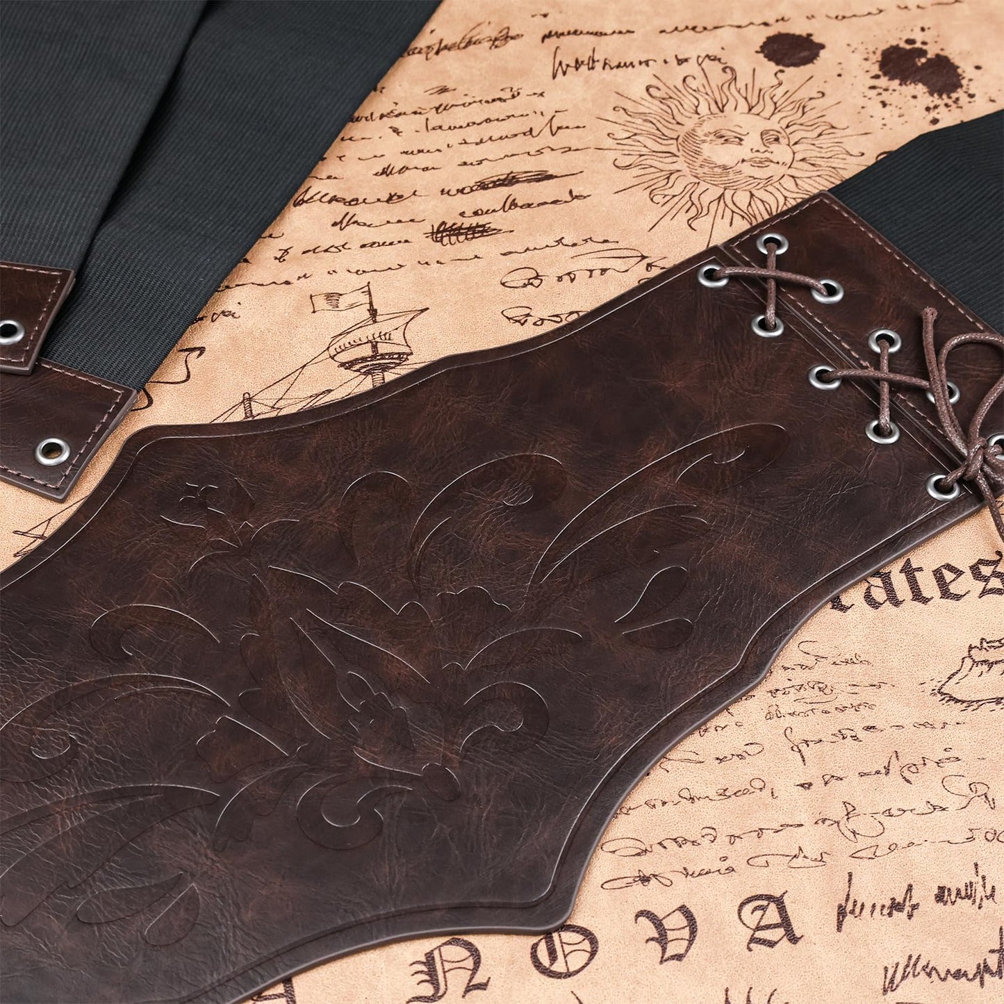 HiiFeuer Medieval Women Faux Leather Corset Belt, Renaissance Underbust Corset Adjustable Wide Waist Cincher for Ren Faire (Dark Brown B)