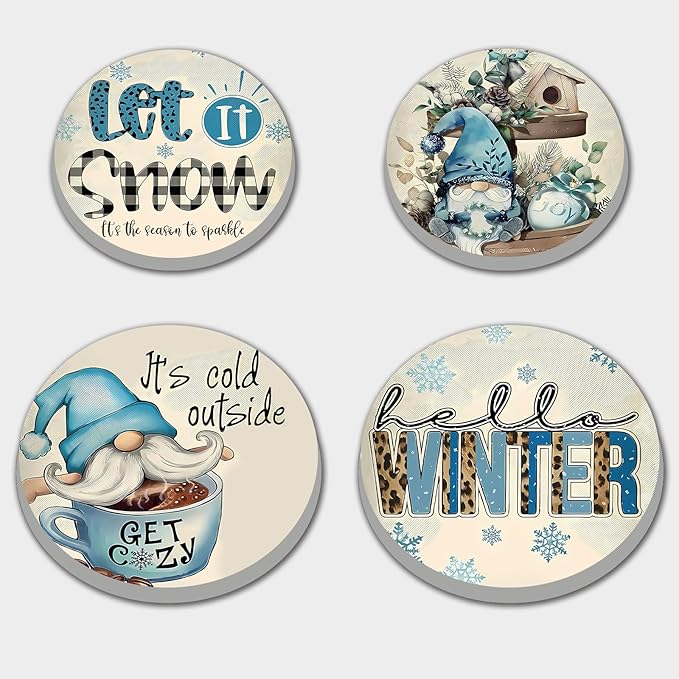 Blue Cold Winter Stove Burner Covers, Christmas Decor Gas Stove Burner Covers 8 ＆10 Inches Stove Top Covers Electric Stove 4 Pcs Metal Stove Cover Gas Stove Top Covers, Cooktop Decorative