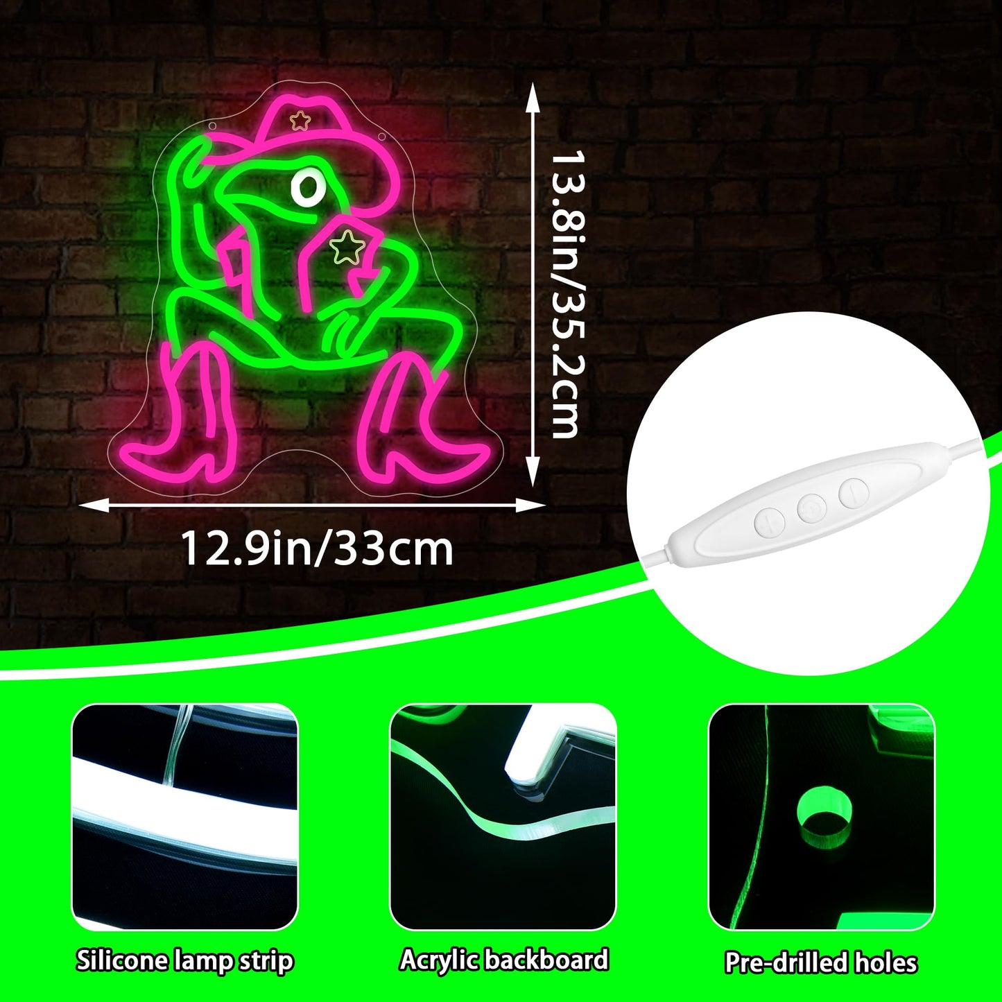 Cowboy Frog Neon Sign for Wall Decor Cartoon Frog Neon Light Dimmable Cool Anime LED Light Up Sign for Bedroom Game Room Party Bar Store Man Cave Birthday Gifts Size 13.8 * 12.9inches9(TWP333)