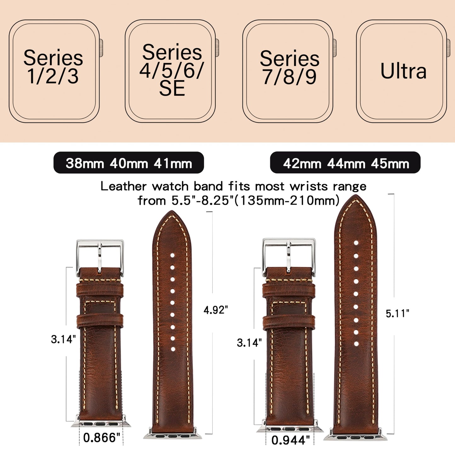 Gomvadr Leather Bands Compatible with Apple Watch Band 44mm 45mm 46mm, Oil Wax-tanned Leather Strap for Mens Apple Watch Series 11 10 9 8 7 6 5 4/SE3 (Tan/Silver Buckle/Contrast Stitch)