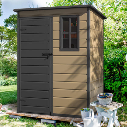 DWVO 5x3ft Resin Outdoor Storage Shed with Floor, Waterproof Lockable Storage Shed with Window, Plastic Outside Tool Storage for Garden Backyard Patio Lawn