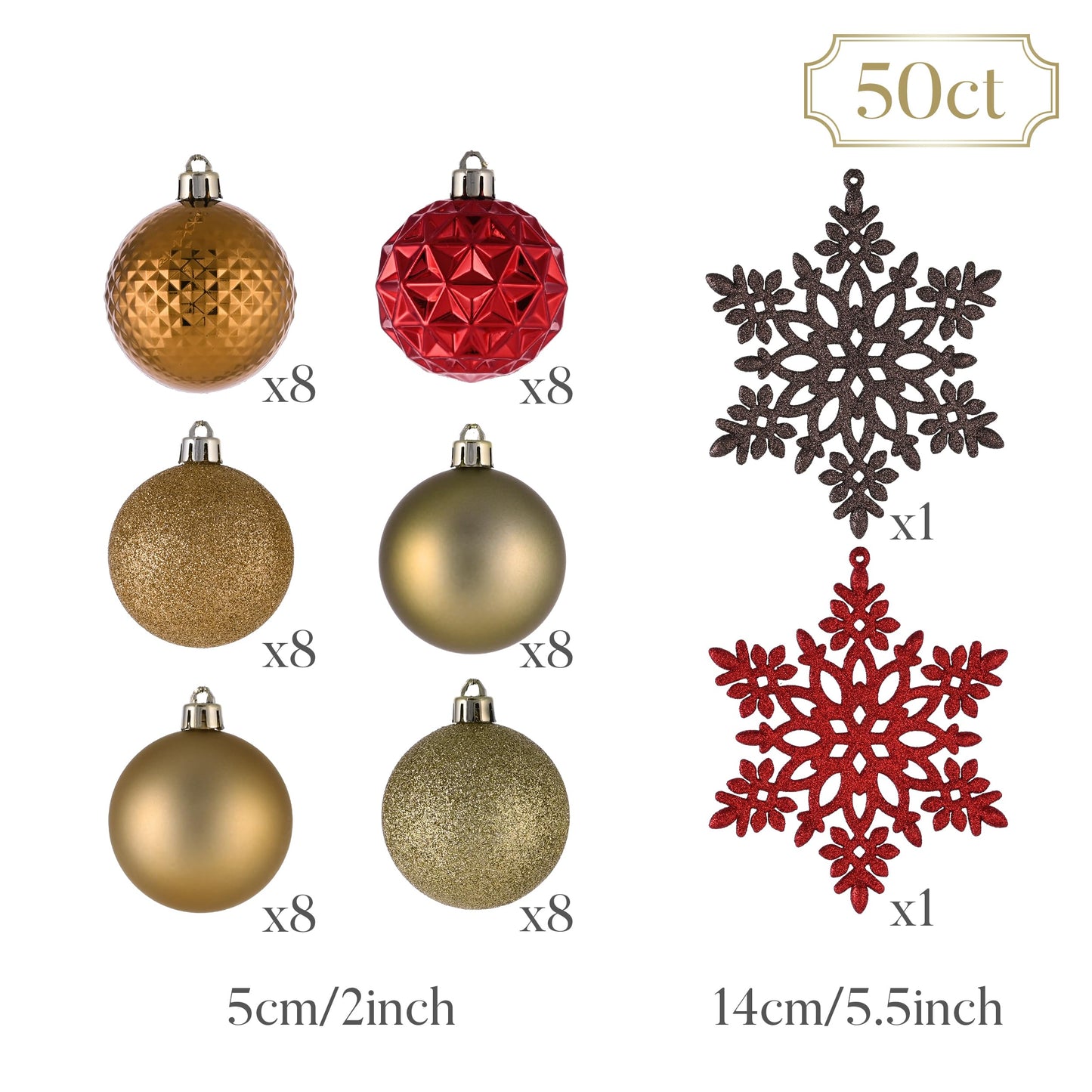 Valery Madelyn Christmas Tree Decorations Ornament Set, 50ct 2 Inches Red and Brown Shatterproof Christmas Ball Ornaments Hanging Xmas Holiday Party Decor
