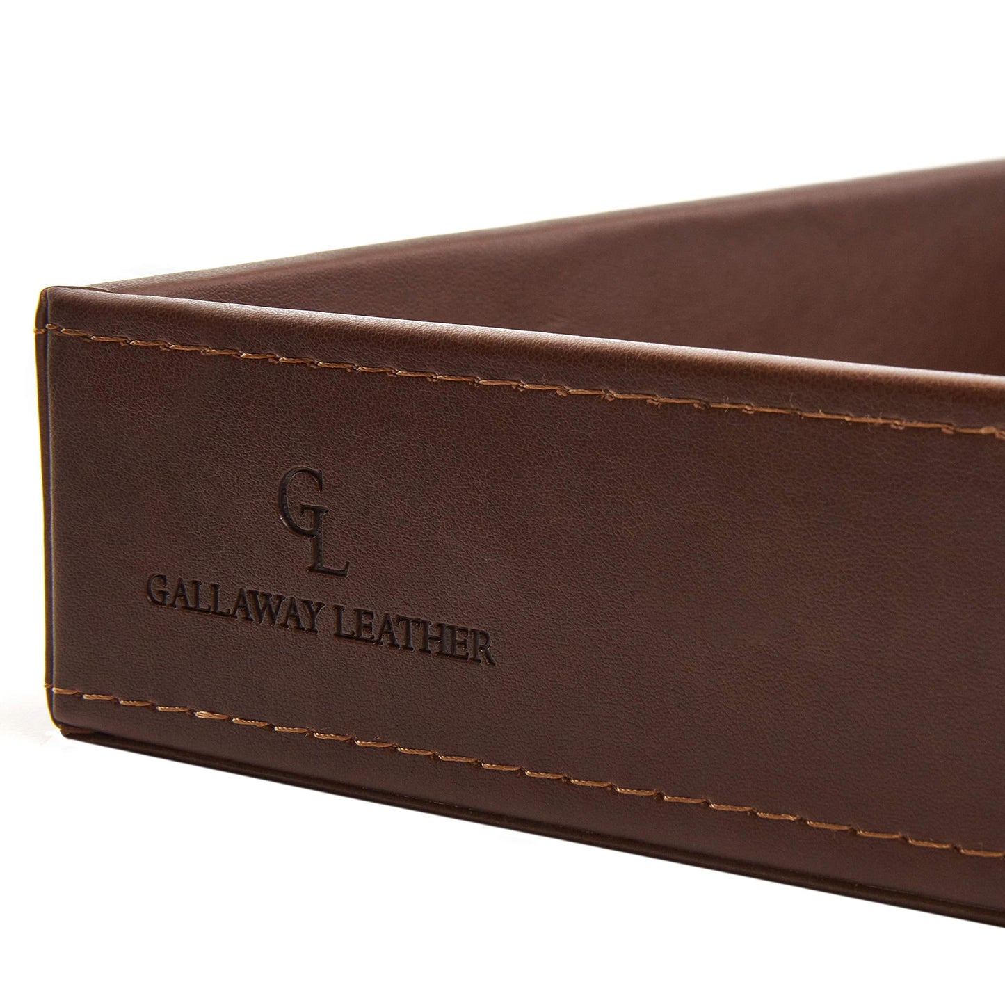 GALLAWAY Leather Valet Tray for Men - Nightstand Organizer EDC Tray for Wallet and Keys - Bedside Dresser Catch All Dump Key Bowl for Entryway Table, Dark Brown