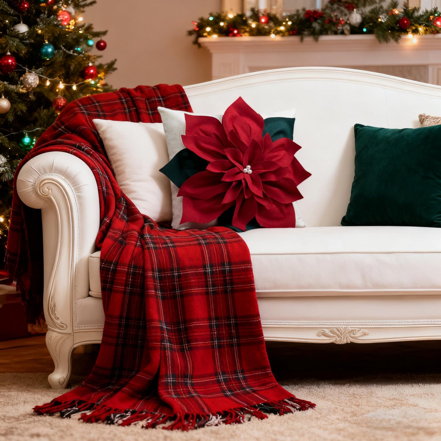 KINGROSE Christmas 3D Flower Accent Pillow Cover Festival Red Floral Throw Pillow Case Decorative Cushion Cover for Sofa Couch Bed Living Room Home Decor 18 x 18 Inches