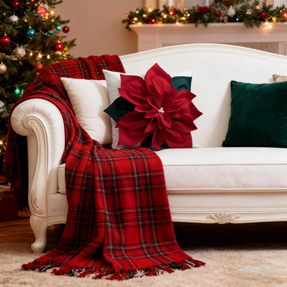 KINGROSE Christmas 3D Flower Accent Pillow Cover Festival Red Floral Throw Pillow Case Decorative Cushion Cover for Sofa Couch Bed Living Room Home Decor 18 x 18 Inches