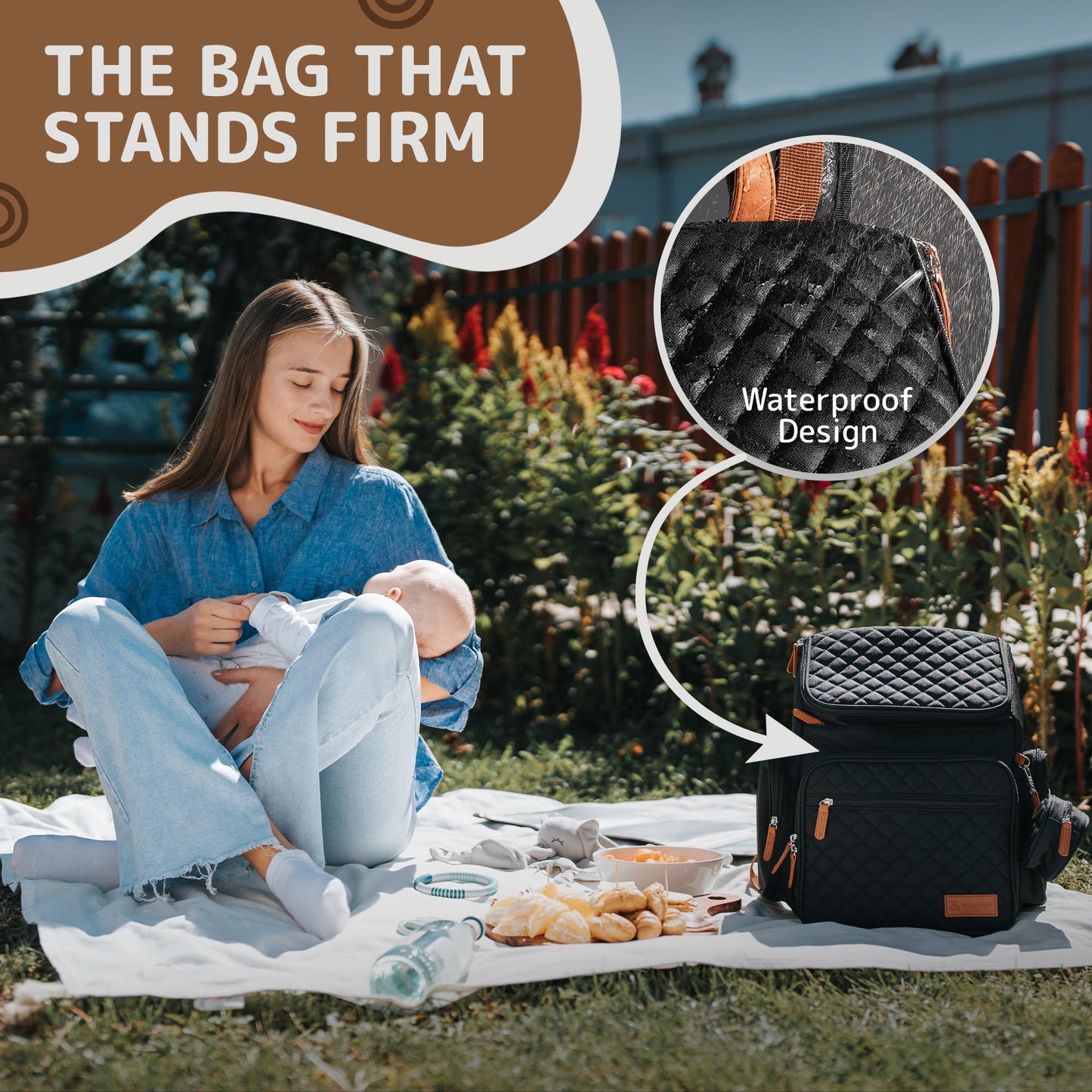 DELMAR BABY Large Diaper Bag Backpack for Mom & Dad | Unisex Baby Travel Bag | 15 Pockets | Changing Pad | Stroller Straps | Stylish & Washable | Newborn Essentials | Black