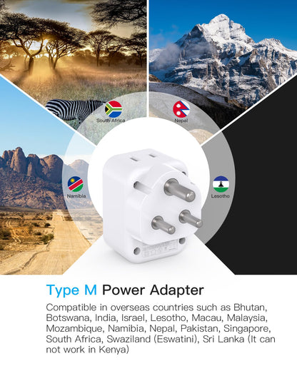 South Africa Travel Plug Adapter, HANYCONY Type M Power Adapter with 2 AC Outlets 3 USB Ports(2 USB C) for US to South Africa Botswana Namibia India Nepal Bhutan Sri Lanka