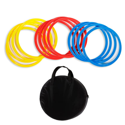 Speed & Agility Training Rings - Set of 12-12" Outer Diameter - with Carrycase - by Trademark Innovations (Red/Yellow/Blue)
