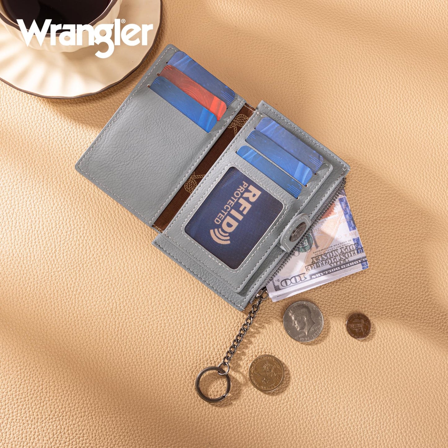 Montana West X Wrangler Small Women'S Wallet Western Keychain Card Holder for Women Slim Minimalist Wallet with Rfid Lining and Smooth Metal Zipper WG338-W099JN
