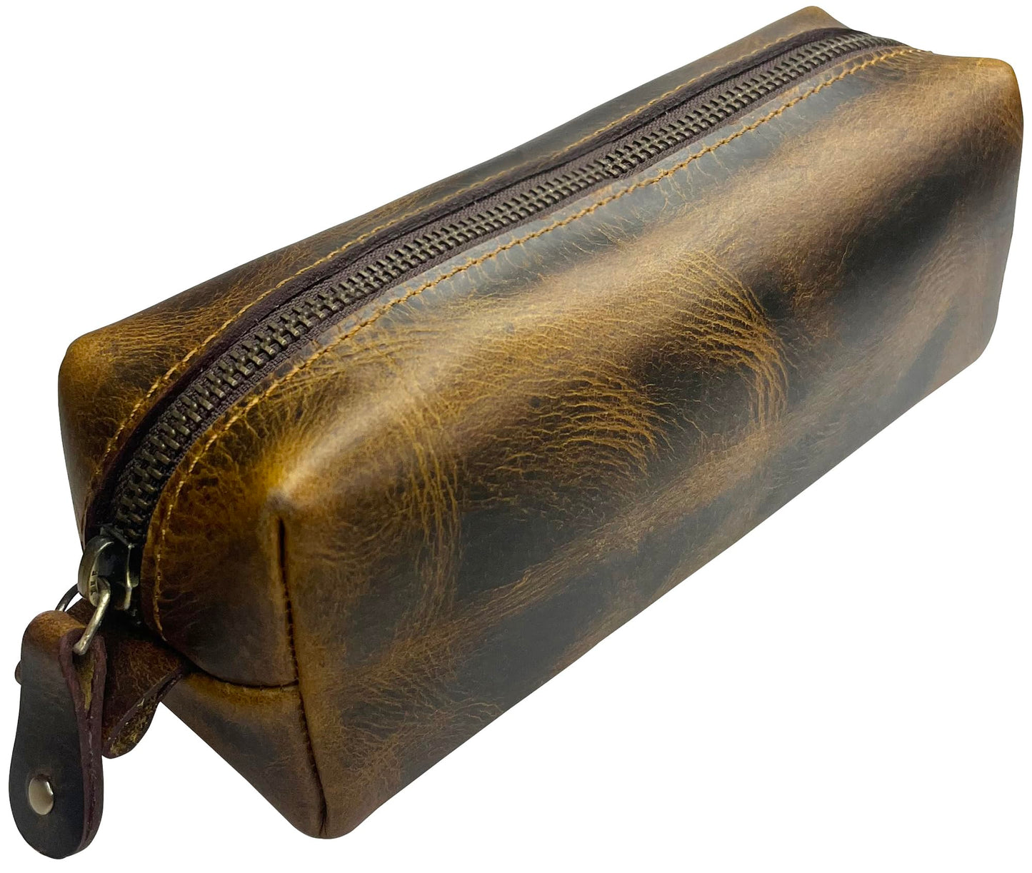 RUSTIC TOWN Leather Pencil Case - Handcrafted Full-Grain Zipper Leather Pen Pencil Holder - Elegant & Practical Pencil Pouch for Work & Office