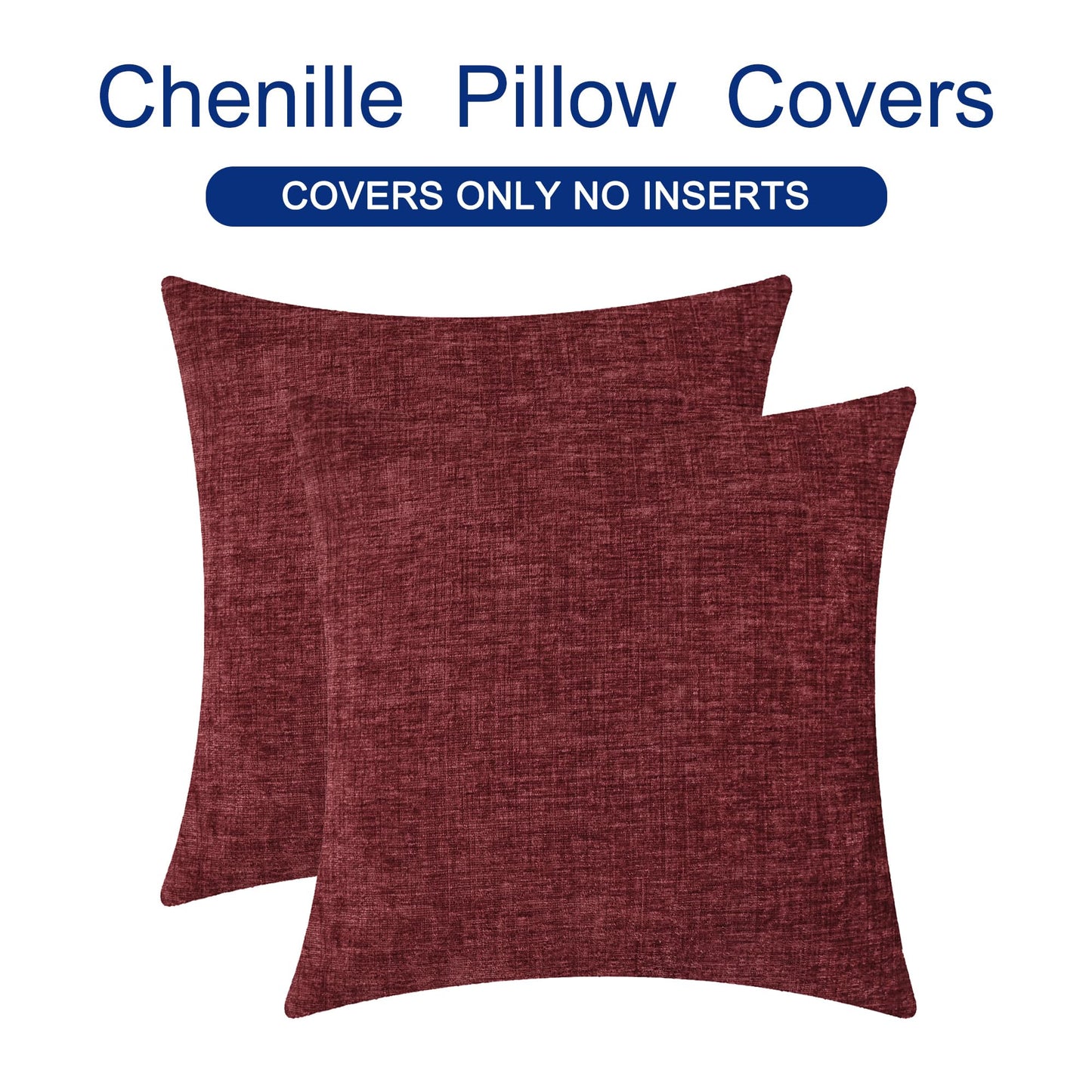 CaliTime Christmas Throw Pillow Covers Decorative 26 X 26 Inches Pack of 2 Cozy Chenille Cushion Cases for Couch Sofa Bed Living Room Home Burgundy