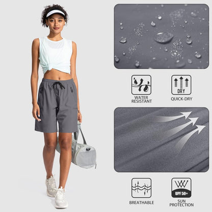 SANTINY Women's 5''/ 7''/9'' Hiking Cargo Shorts Quick Dry Lightweight Summer Shorts for Women Athletic Golf Zipper Pockets(Dark Grey_3XL)