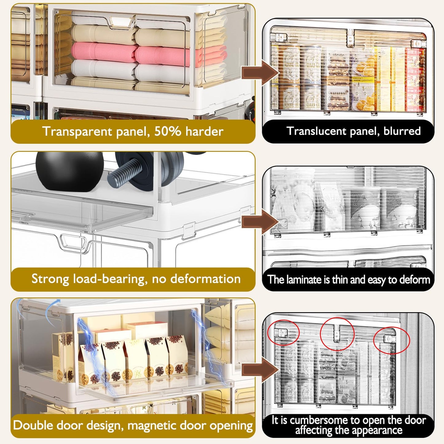 Kmiectse Clear Storage Bin with Lid 3 Pack 【Stackable & Sturdy】 Plastic Multifunctional Folding Storage Bins for Bedroom, Living Room, Study,Room, 23 QT Folding Box with Magnetic Door