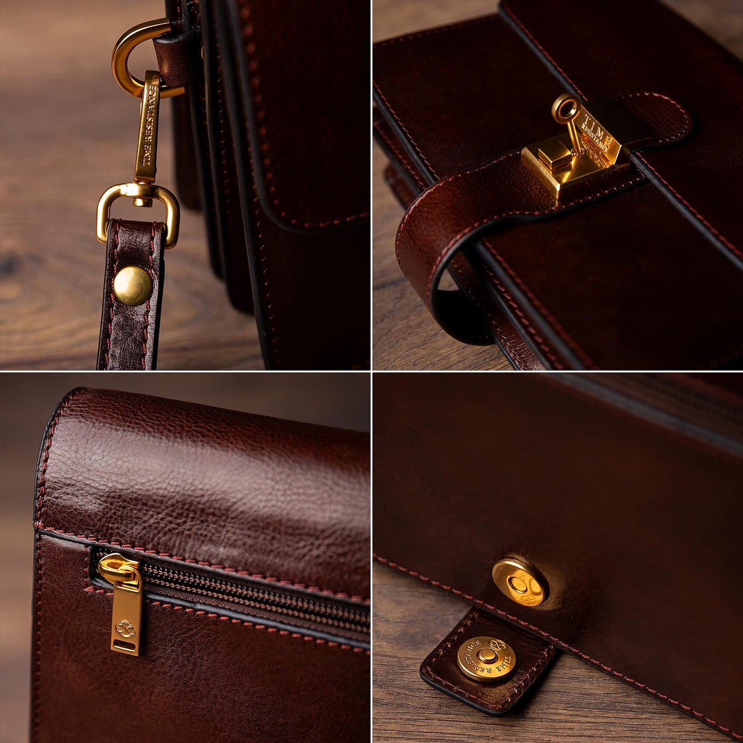 Time Resistance Leather Clutch - Organizer Bag for Men - Wrist Bag - Briefcase Handmade in Italy - Handbag for Men (Brown) - Gift Box Included