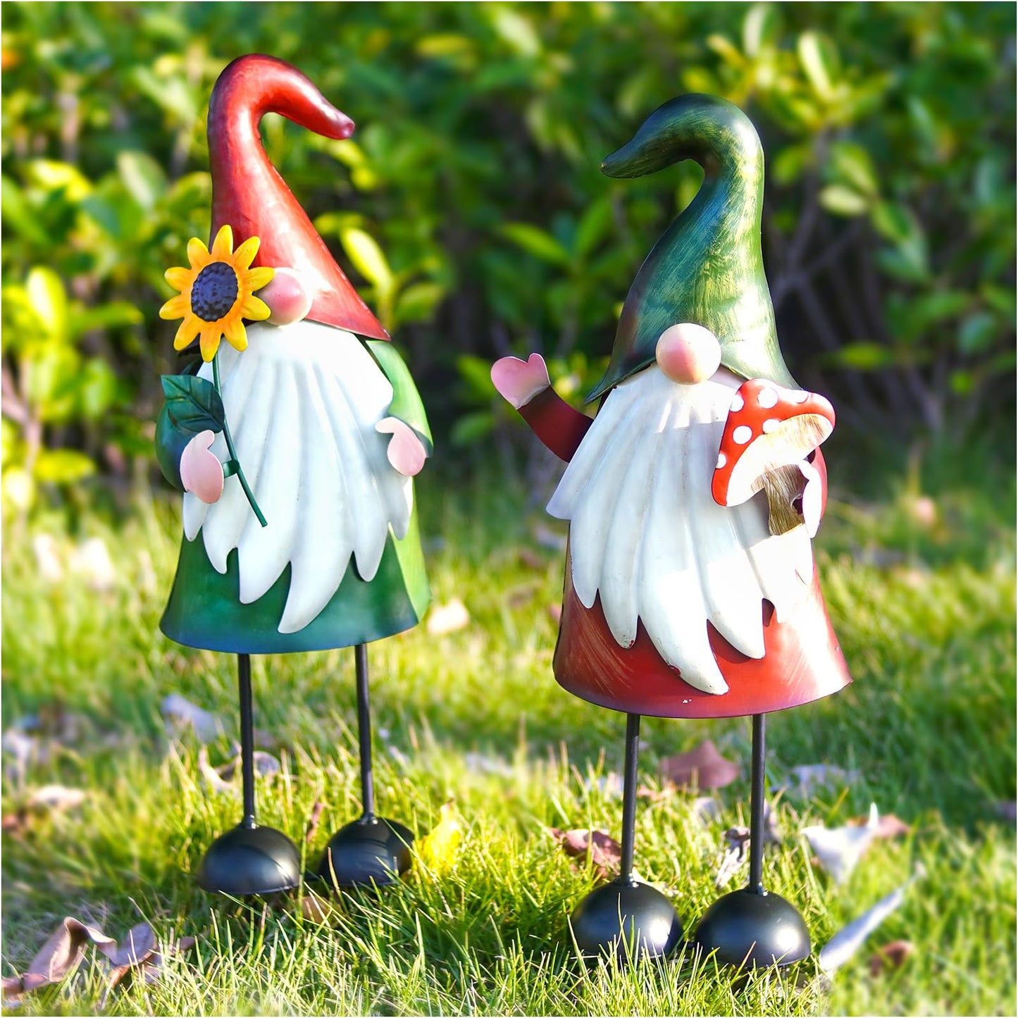 HONGLAND Metal Gnome Yard Art Outdoor Gnomes Garden Statue 18 Inch Gnome Figurine Decorative Stakes for Holiday Christmas Lawn Patio Yard Garden Decor-2 PCS