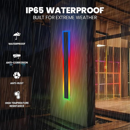 23.6’’ Upgraded Modern RGB Wall Lights – Indoor/Outdoor LED Wall Sconce with Remote & App, Cool/Warm White, Party Mode, IP65 Waterproof & Rustproof – for Home, Business, or Gaming Spaces