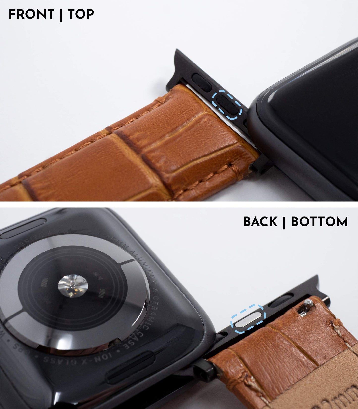 BARTON WATCH BANDS - Blue & Black Hardware Alligator Grain Leather Watch Bands Compatible with Apple Watch Models - 1, 2, 3, 4, 5, 6, 7, 8, 9, 10, SE, Ultra & Ultra 2 - (42mm/44mm/45mm/49mm)