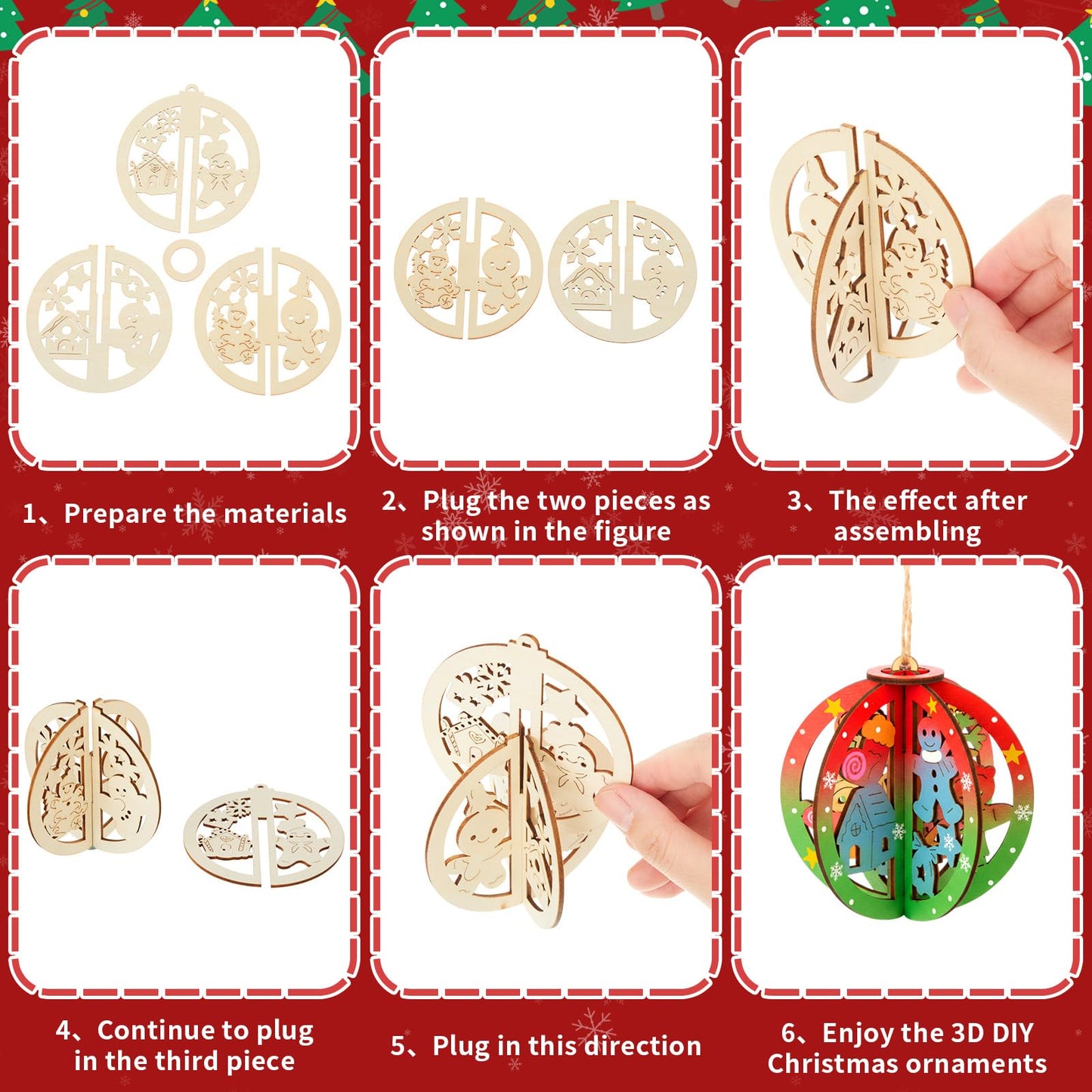 Chunful 72 Pcs DIY Wooden Crafts to Paint Winter Gingerbread Ornaments 3D Unfinished Wood Cutouts Blank Hollow Wood Slice for Craft Projects, Party, Holiday Cookie Decorations